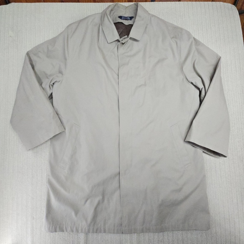 Stafford Coat Mens XL Beige Mid Length Single Breasted Lined Microfiber Rain